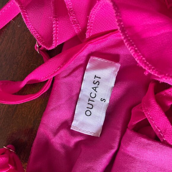 Outcast Hot Pink Lace Corset Mini Dress Ruched Y2K Barbiecore Party Club Dress S - Picture 8 of 13